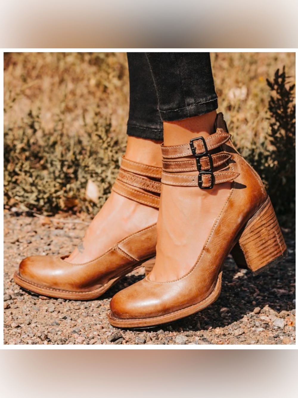 Freebird - Randi Leather Ankle Strap Heels with Buckles